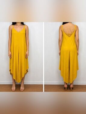 MSK Yellow Wide Leg Jumpsuit Strappy Back Sleeveless Rayon Flowy Size M